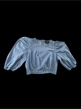 Cest  ToI Light Blue Puff-Sleeve Denim Crop Top